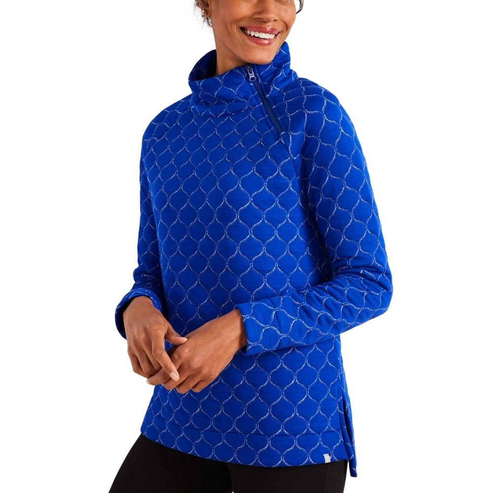 T by Talbots Blue Quilted Metallic Lattice Quarter Zip Pullover Top LP Petite‎